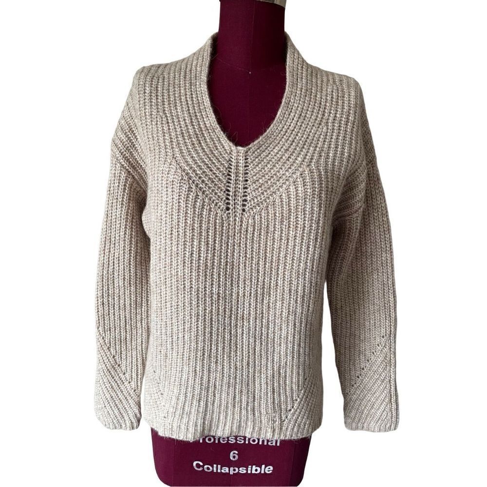 TED BAKER OVERSIZED V NECK SWEATER HIGH LOW‎ Tan SIZE 1 US 4